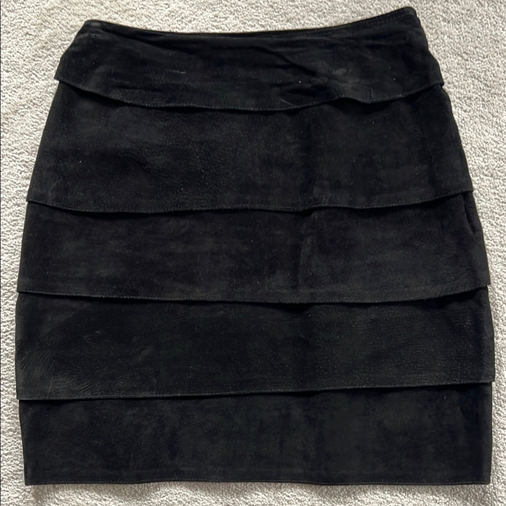 Genuine Suede Black Tiered Skirt by DANIER ❤️‍🔥